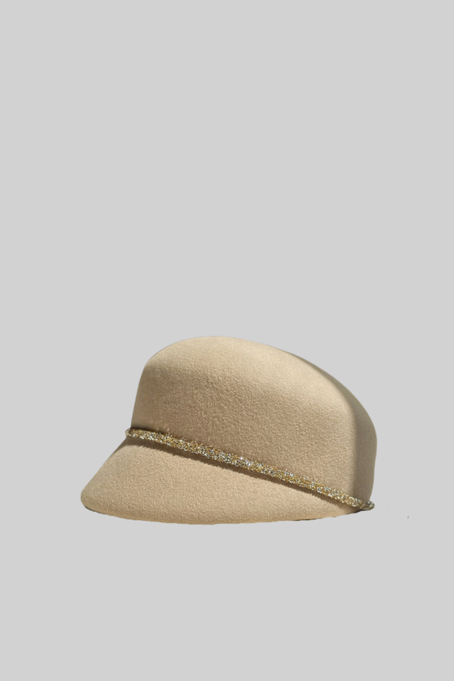ATISSE – Women’s Beige Short Brim Hat – Gold Chain Detail Winter Hat