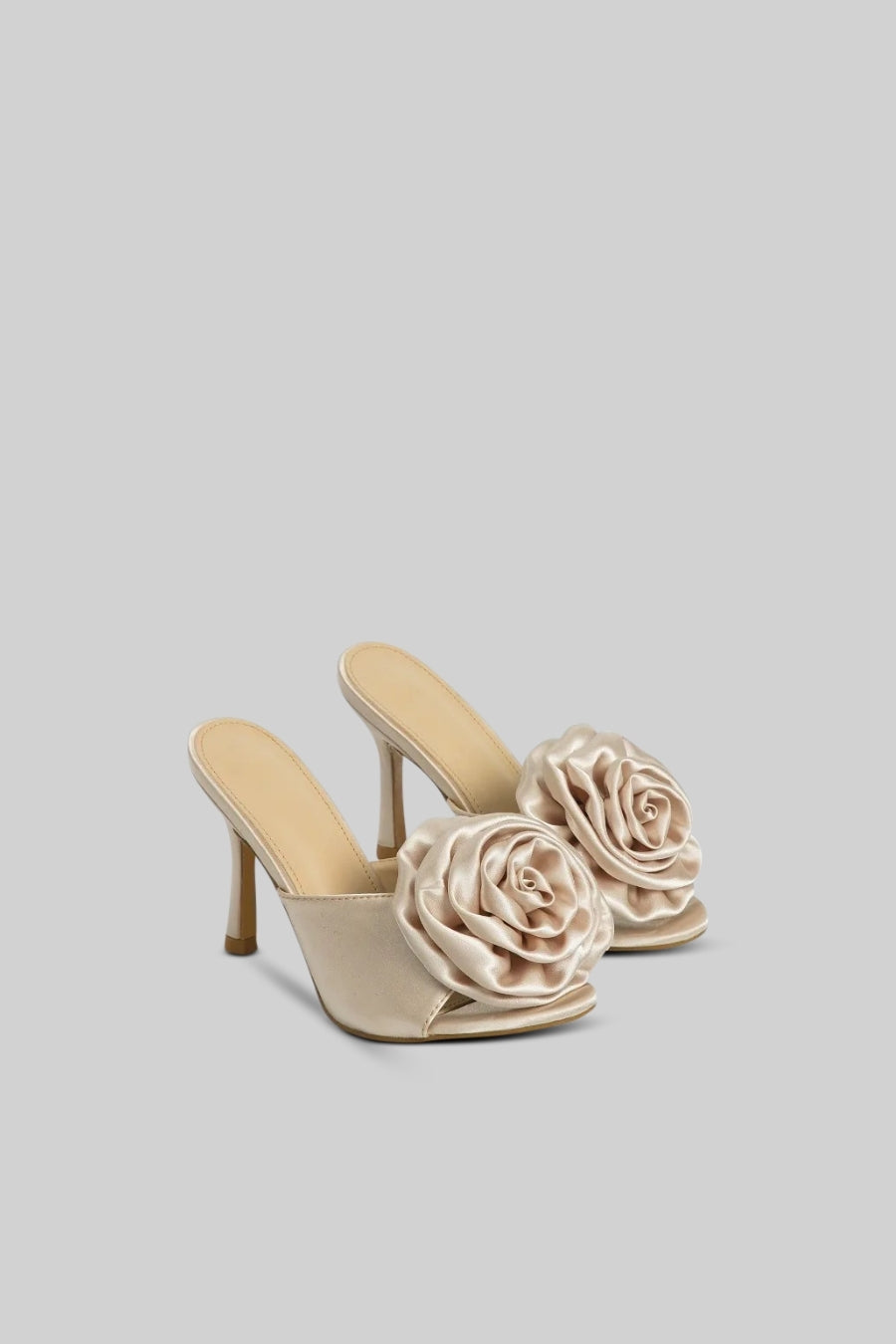 ATISSE – Women’s Beige Satin Heeled Sandals – Flower Detail Heels – Wedding & Party Shoes