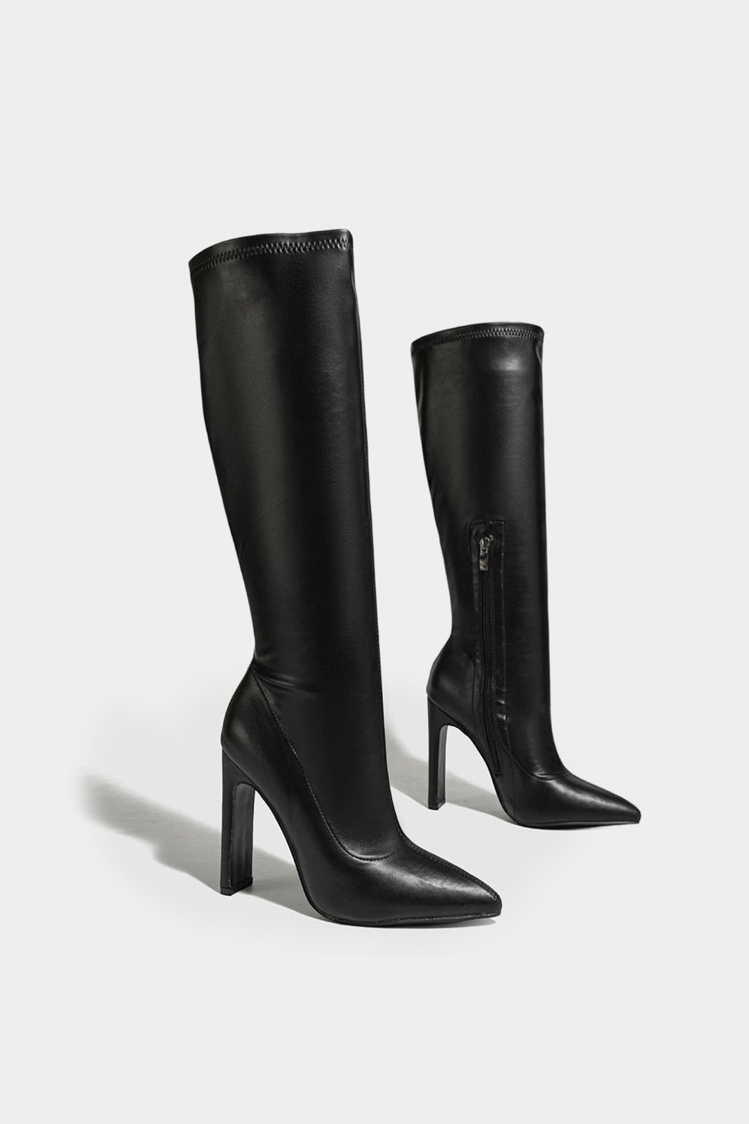 ATISSE NOIR EDGE – Damen-Kniehohe Stiefel – Schwarze High-Heel-Stiefel mit spitzer Zehenpartie