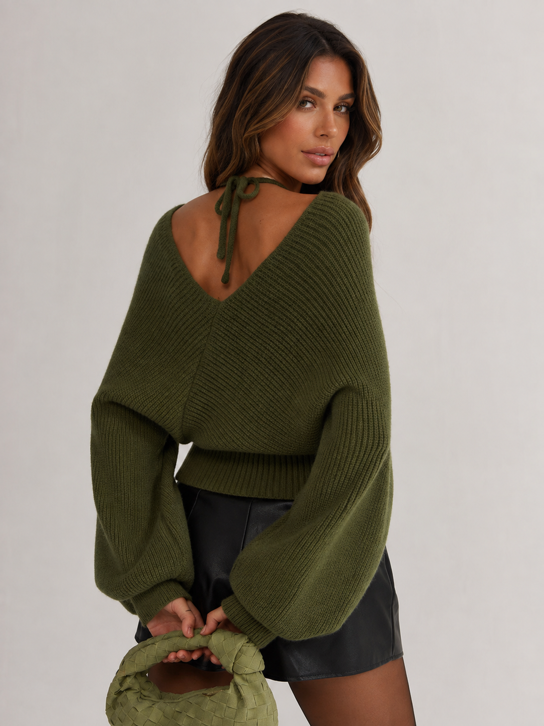 ATISSE – Women's 2-in-1 Batwing Sleeve Knit Top – Halter Neck Warm Winter Sweater