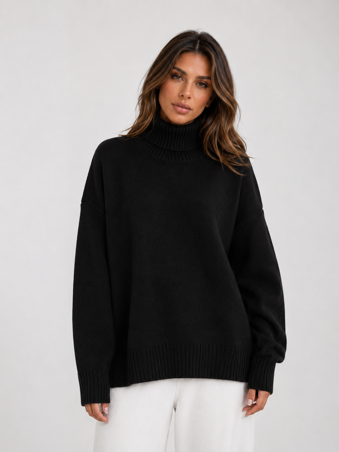 ATISSE SIENNA – Women's Oversized Turtleneck Sweater – Soft Knit Long Sleeve Winter Jumper