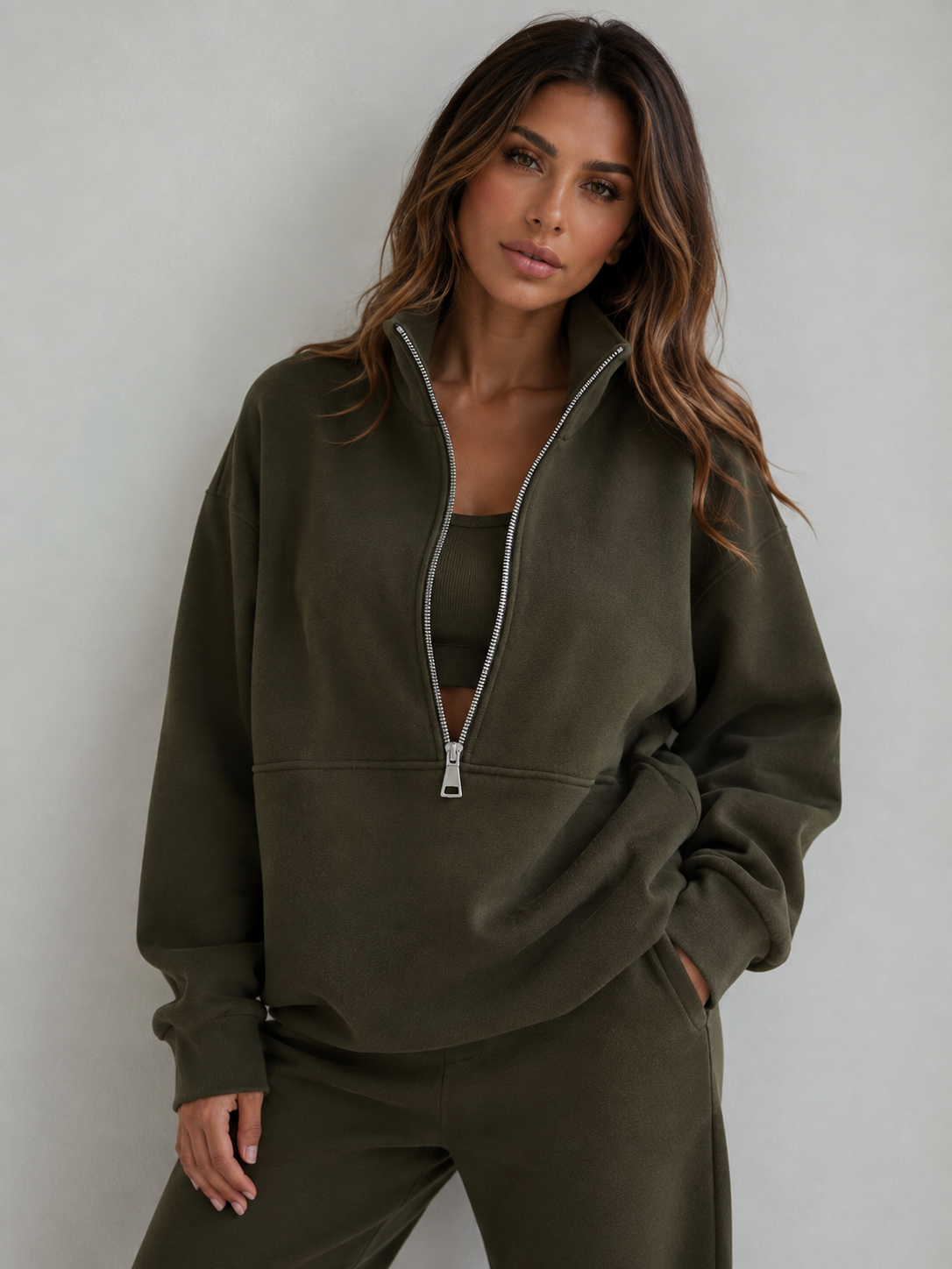ATISSE – Women's Two Piece Lounge Set – Half Zip Sweatshirt & Wide Leg Sweatpants