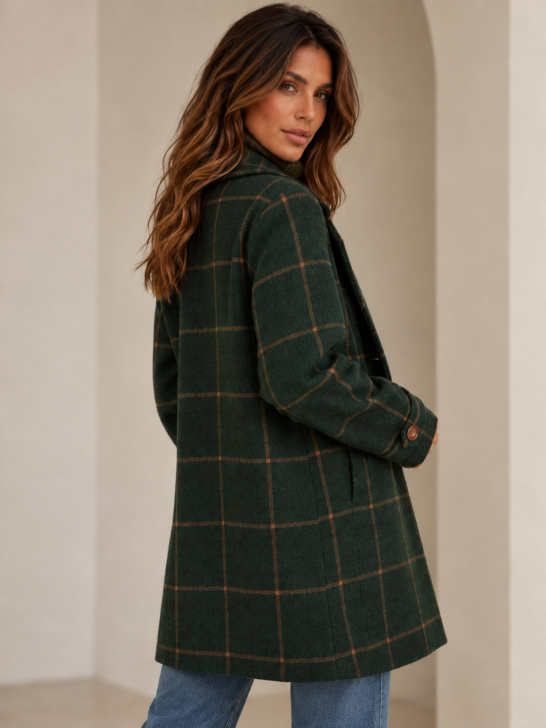 ATISSE – Women's Long Oversized Coat – Notch Lapel Tailored Winter Overcoat – Plaid Outerwear