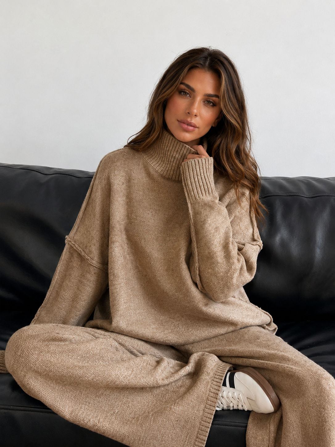 ATISSE ELODIE – Women's Plain Turtleneck Knit Lounge Set