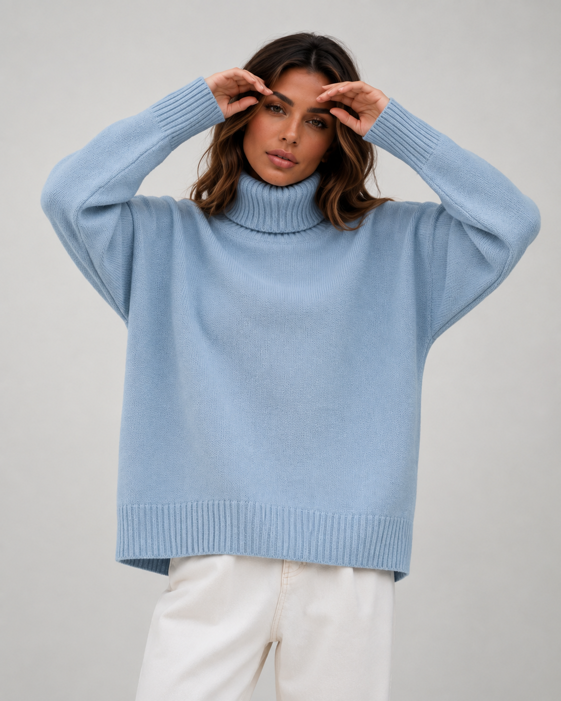 ATISSE SIENNA – Women's Oversized Turtleneck Sweater – Soft Knit Long Sleeve Winter Jumper