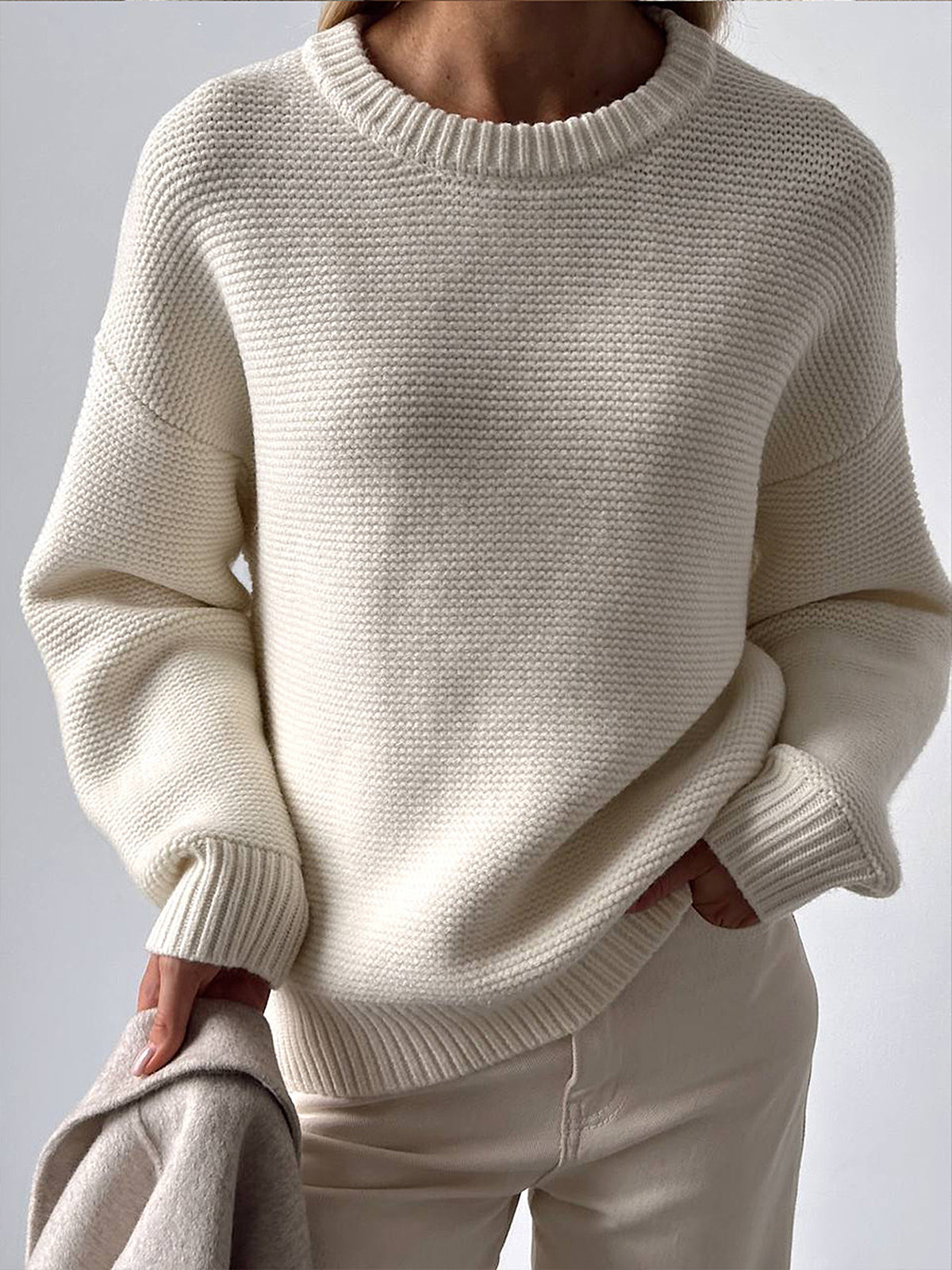 ATISSE – Women's Cotton Blend Knit Sweater – Textured Crew Neck Pullover – Casual Winter Jumper