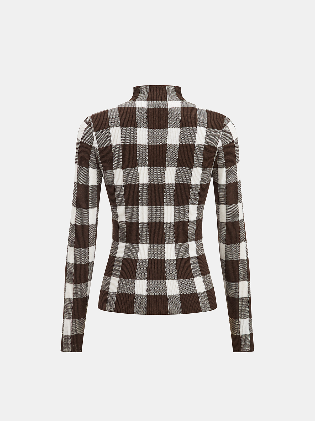 ATISSE – Women's Checked Wool-Blend Mock Neck Knit Top – Slim Fit Plaid Winter Sweater