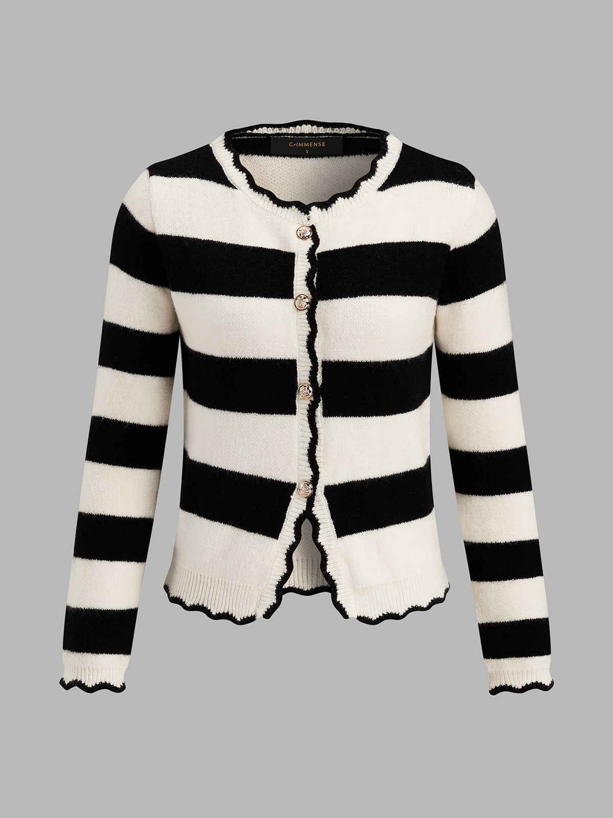 ATISSE – Women's Striped Knit Cardigan – Scallop Trim Button-Up Sweater – Contrast Knitwear
