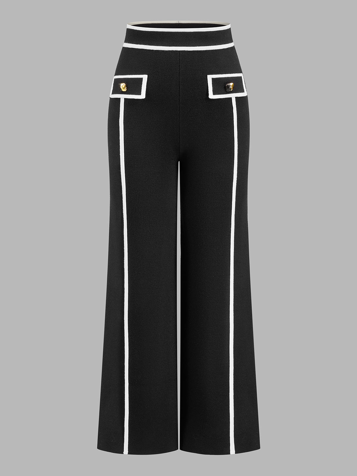 ATISSE – Women's Black Knit Two-Piece Set – Contrast Trim Cardigan & Wide Leg Pants