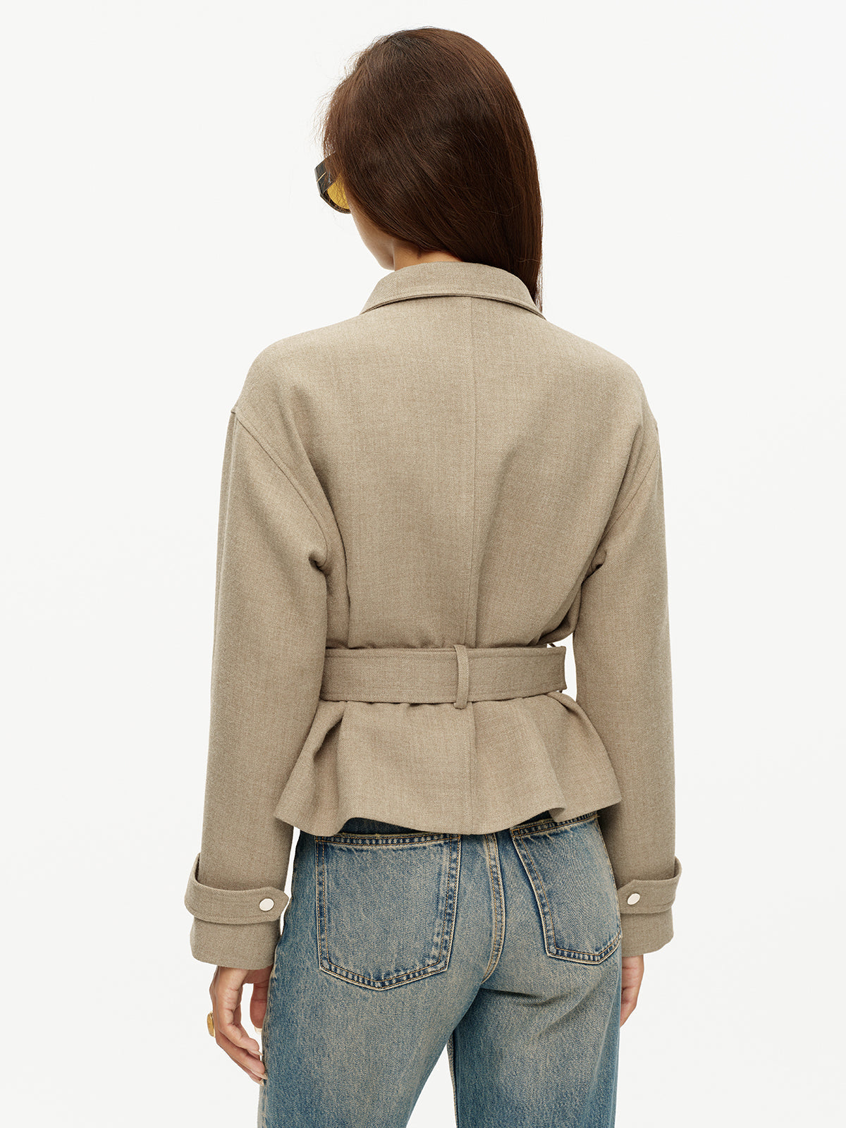 ATISSE – Women’s Textured Tweed Jacket – Belted Stand Collar Cropped Jacket – Tailored Autumn Outerwear