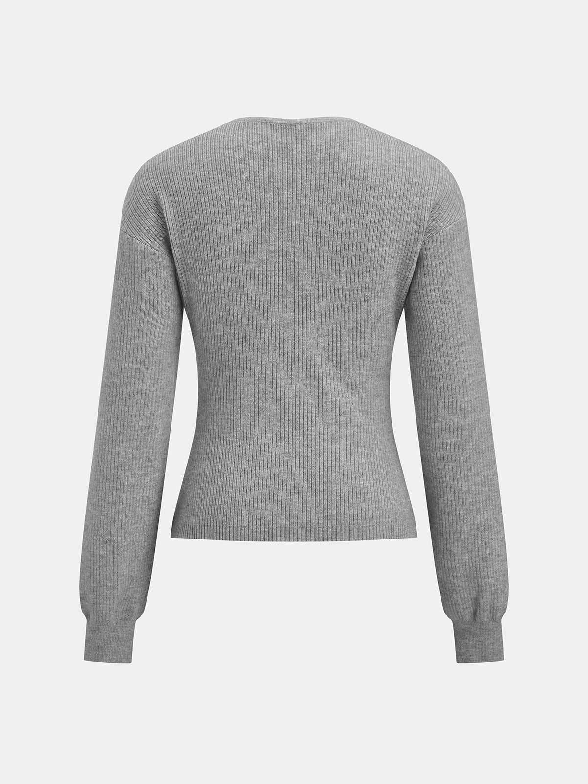ATISSE – Women's Grey Knit Two-Piece Set – Wrap V-Neck Sweater & Wide Leg Pants