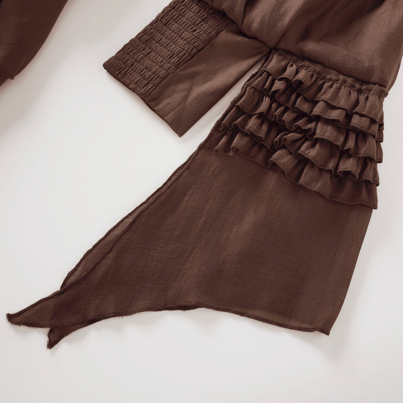 ATISSE ANNABELLE – Women's Brown Cut Out Ruffle Mini Dress – Long Sleeve Asymmetric Party Dress