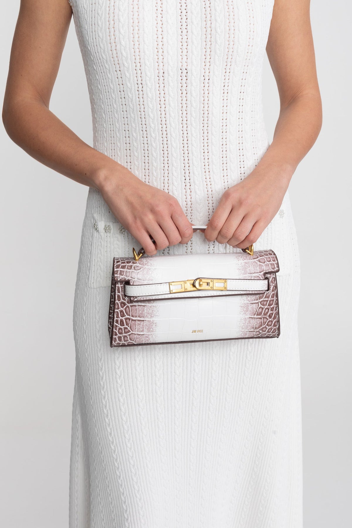Structured Kelly-Style Mini Bag With Gold-Tone Hardware - Off-White Croc