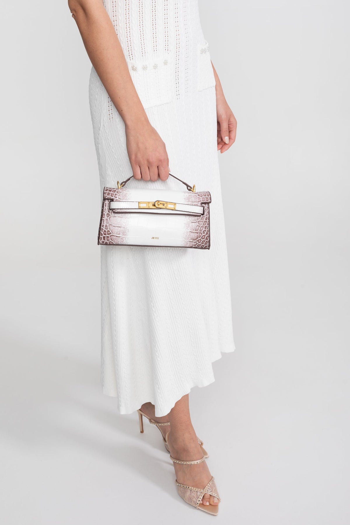 Structured Kelly-Style Mini Bag With Gold-Tone Hardware - Off-White Croc