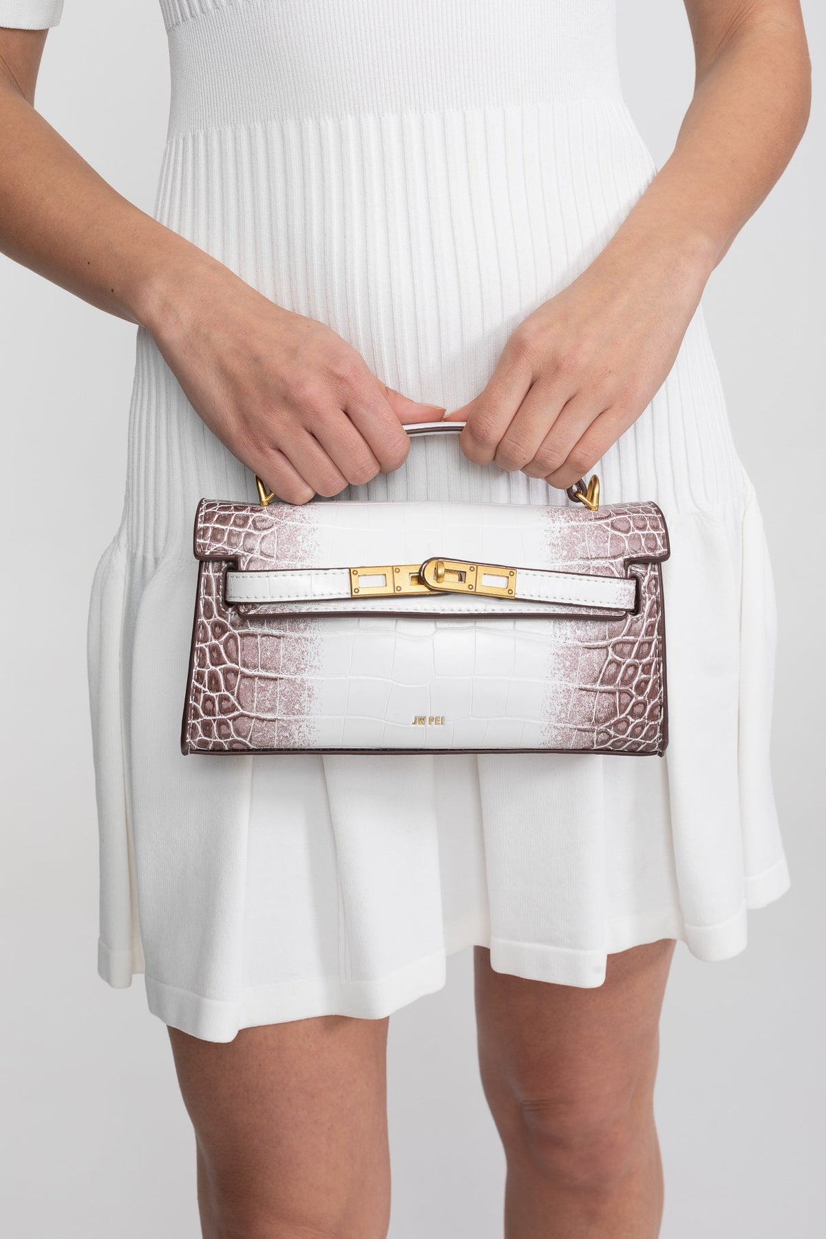 Structured Kelly-Style Mini Bag With Gold-Tone Hardware - Off-White Croc