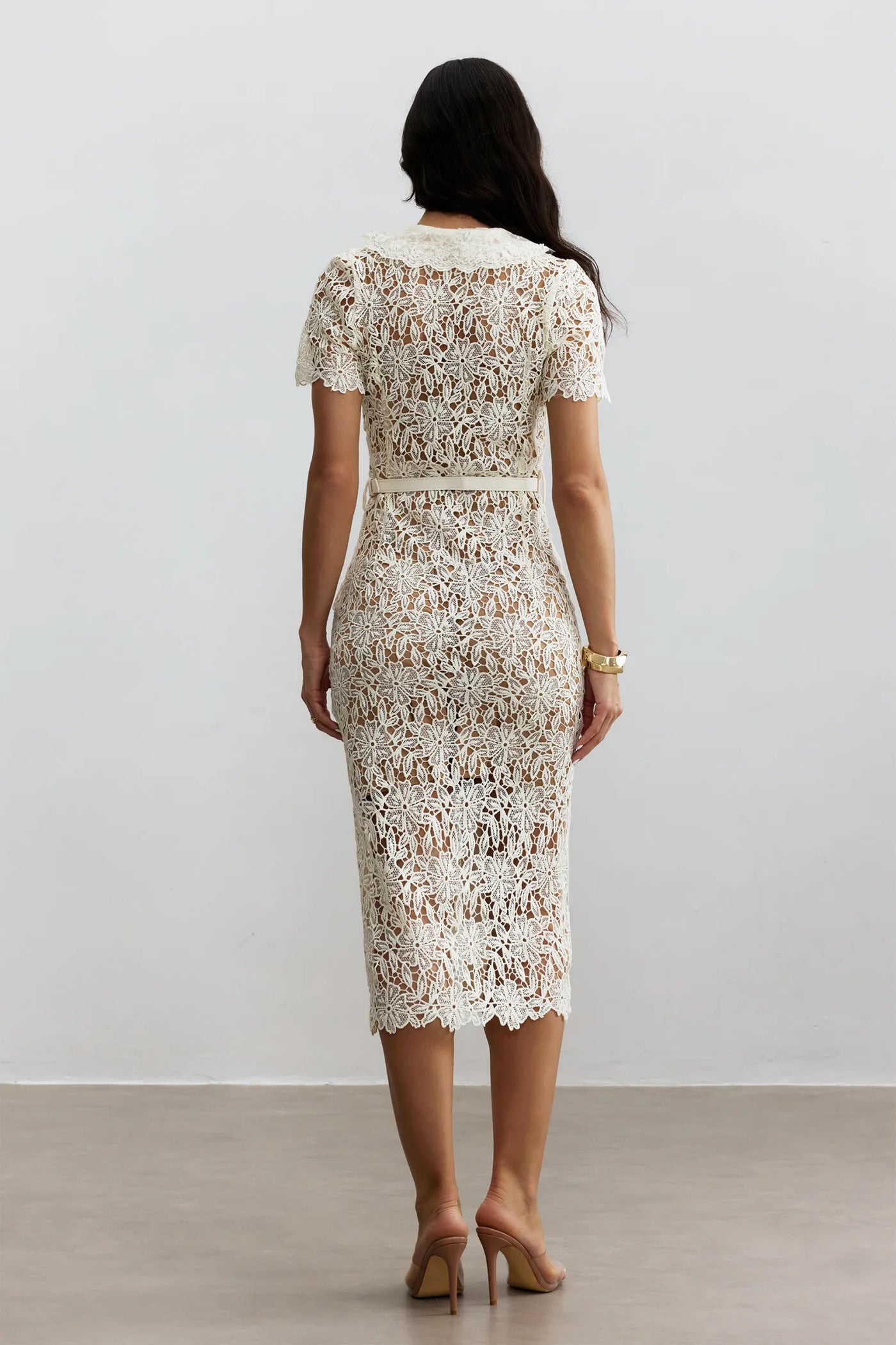 ATISSE KARMEN – Damen Midikleid aus bestickter Spitze – Elfenbein