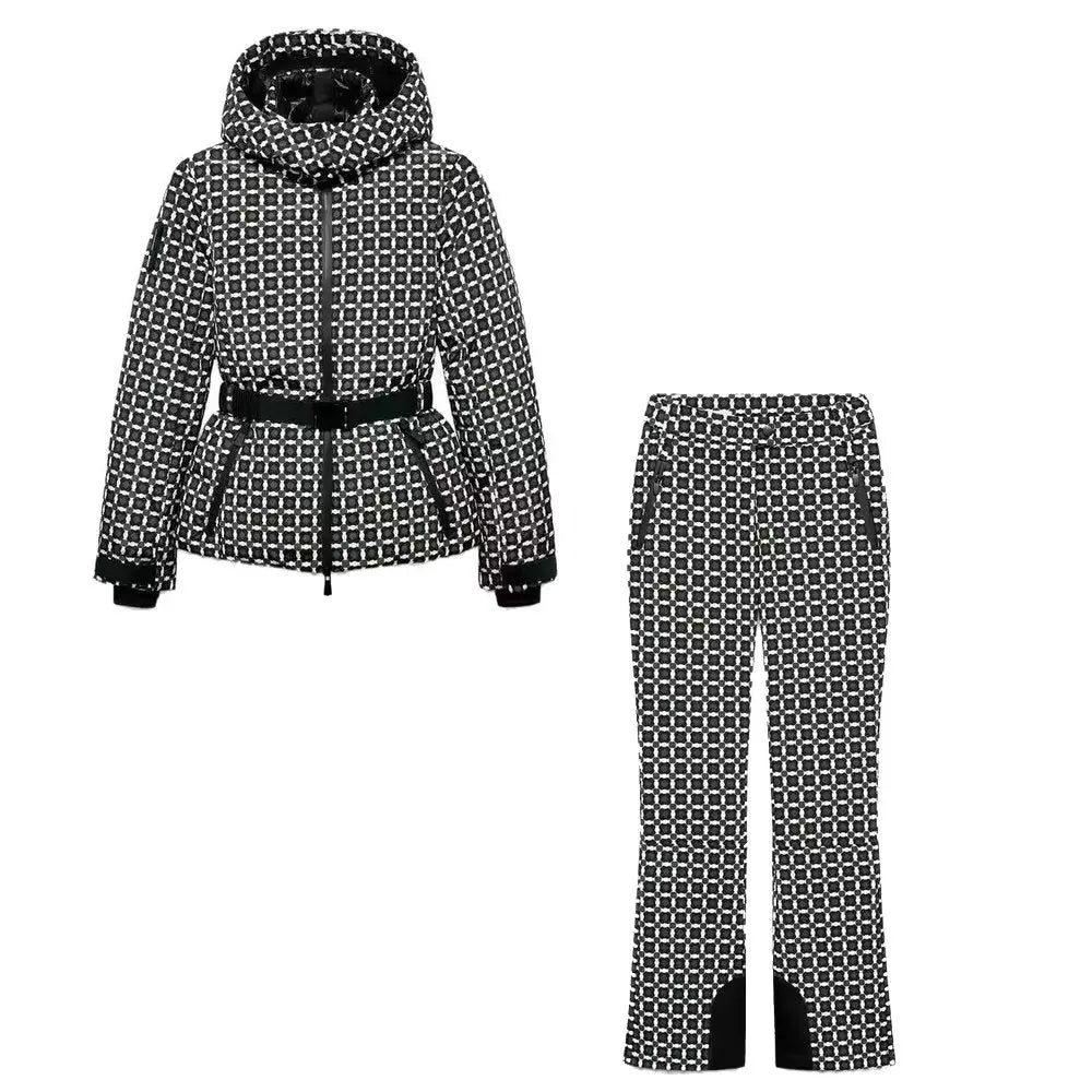 Conjunto de 2 Piezas de Parka Deportiva Acolchada con Capucha y Pantalones para Mujer, Invierno 2026, con Cinturón, Elegante, Cálido, Cortavientos, para Esquí