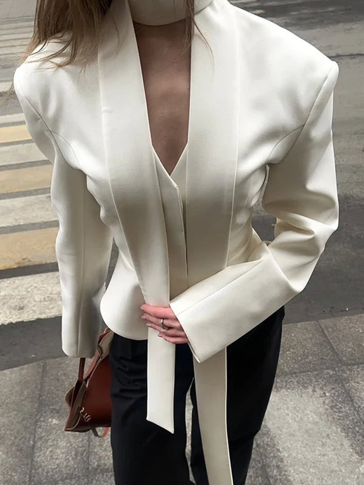ATISSE – Sienna – Women’s White Tailored Blazer – Fitted Cinched Waist Jacket