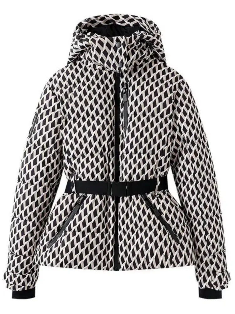 Conjunto de 2 Piezas de Parka Deportiva Acolchada con Capucha y Pantalones para Mujer, Invierno 2026, con Cinturón, Elegante, Cálido, Cortavientos, para Esquí