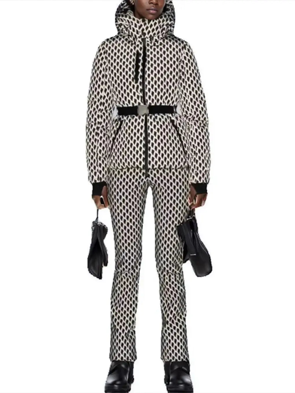 Conjunto de 2 Piezas de Parka Deportiva Acolchada con Capucha y Pantalones para Mujer, Invierno 2026, con Cinturón, Elegante, Cálido, Cortavientos, para Esquí