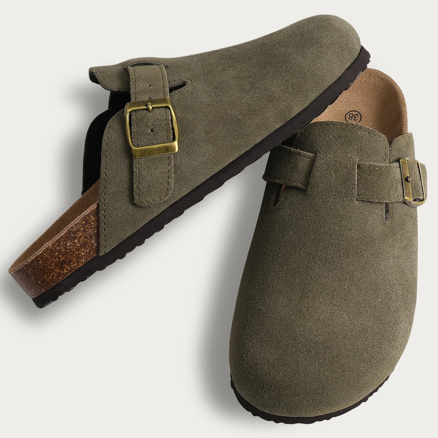ATISSE ELSIE – Damen Wildleder Clogs – Slip-on mit Kork-Fußbett (verschiedene Farben)