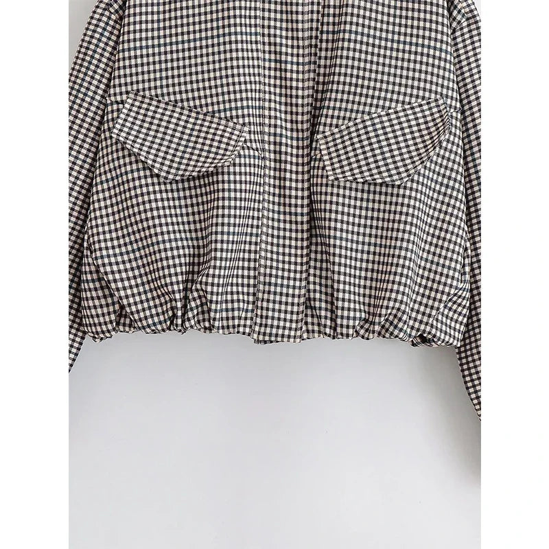ATISSE – Women’s Plaid Cropped Jacket – Check Print Bomber Jacket