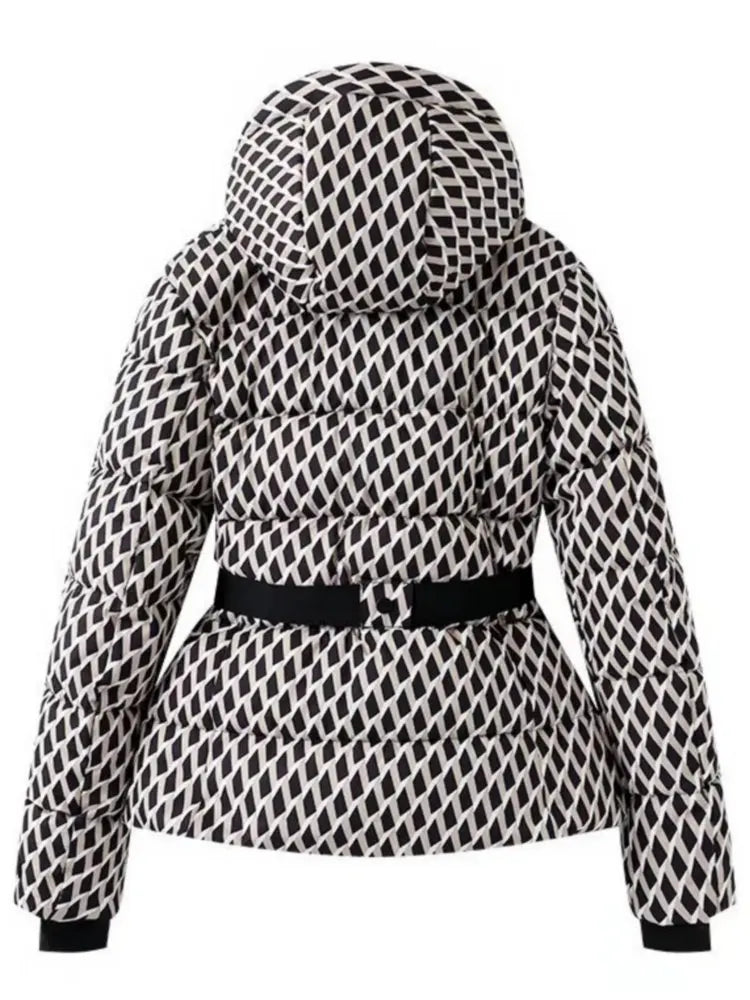 Conjunto de 2 Piezas de Parka Deportiva Acolchada con Capucha y Pantalones para Mujer, Invierno 2026, con Cinturón, Elegante, Cálido, Cortavientos, para Esquí