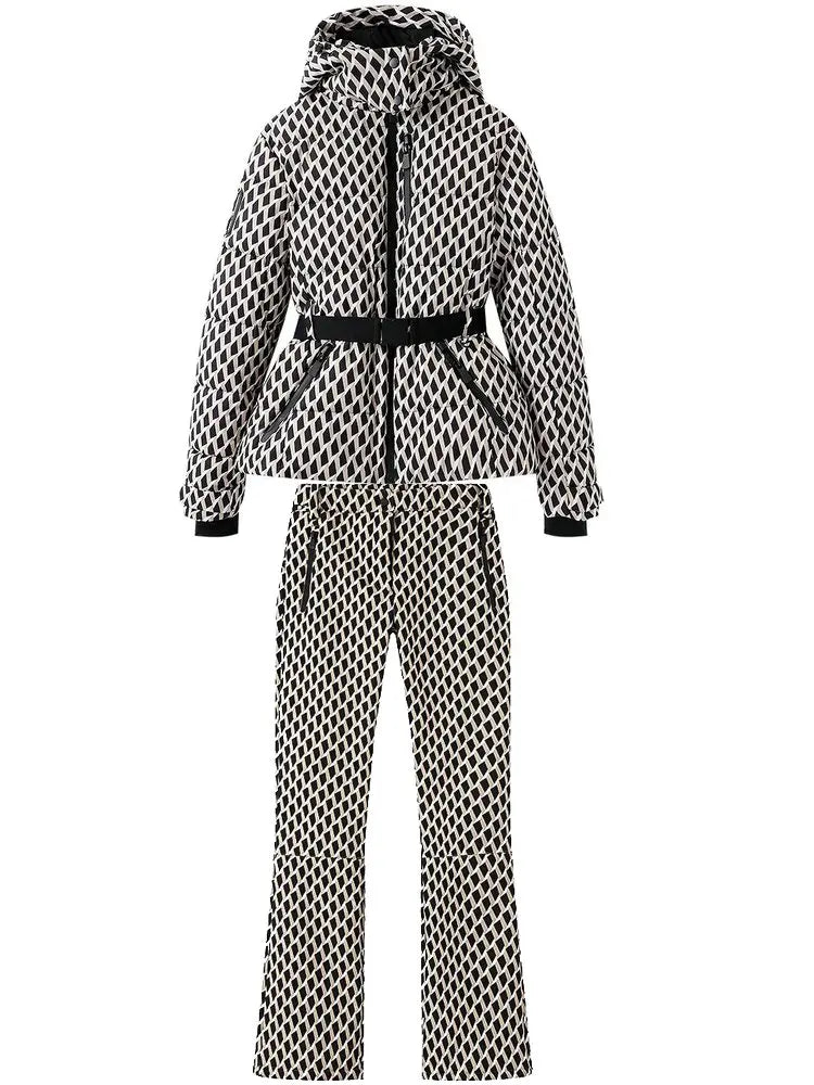 Conjunto de 2 Piezas de Parka Deportiva Acolchada con Capucha y Pantalones para Mujer, Invierno 2026, con Cinturón, Elegante, Cálido, Cortavientos, para Esquí