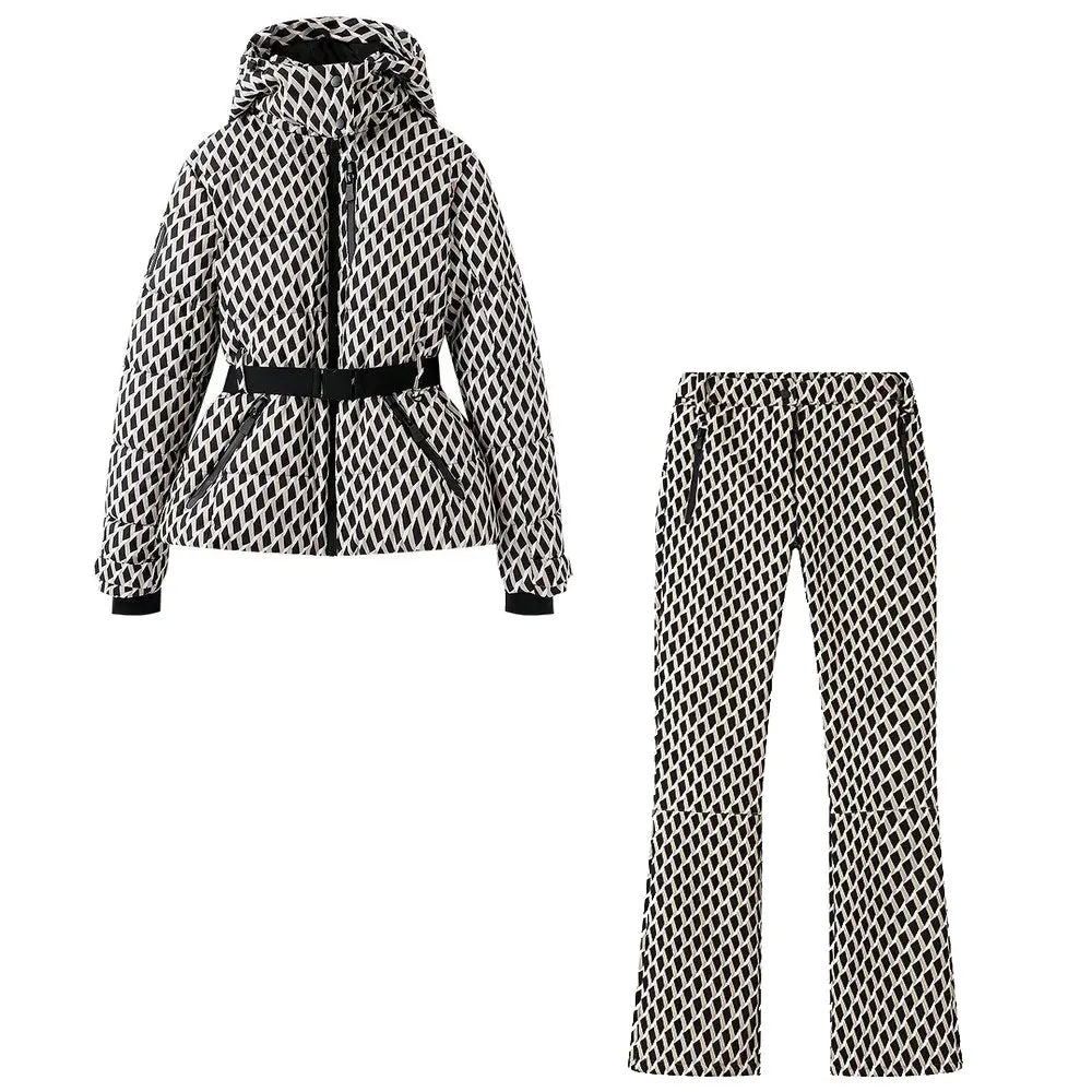 Conjunto de 2 Piezas de Parka Deportiva Acolchada con Capucha y Pantalones para Mujer, Invierno 2026, con Cinturón, Elegante, Cálido, Cortavientos, para Esquí