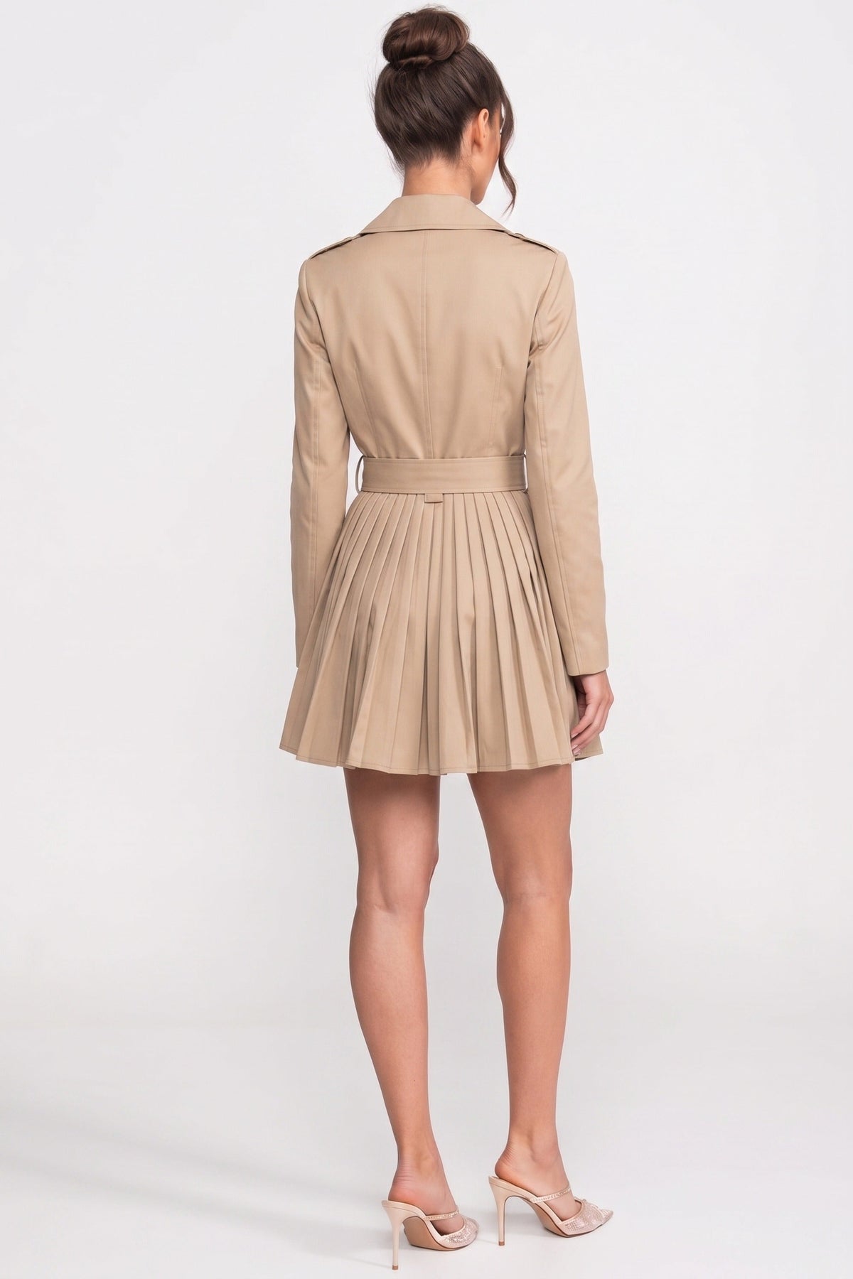 ATISSE – Women’s Pleated Trench Coat – Double-Breasted Belted Khaki Jacket