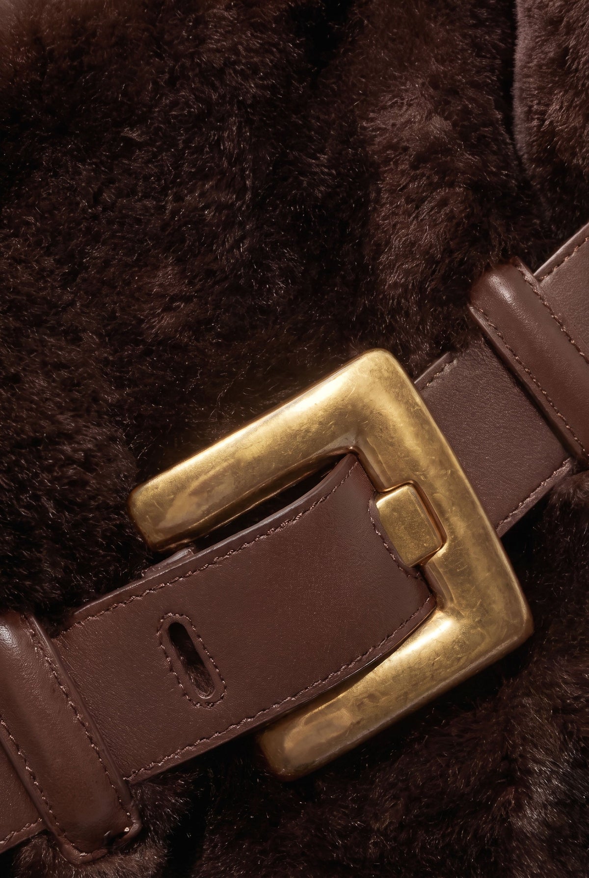 ATISSE – Women's Brown Faux Fur Handbag – Fluffy Top Handle Bag with Gold Buckle & Belt Detail