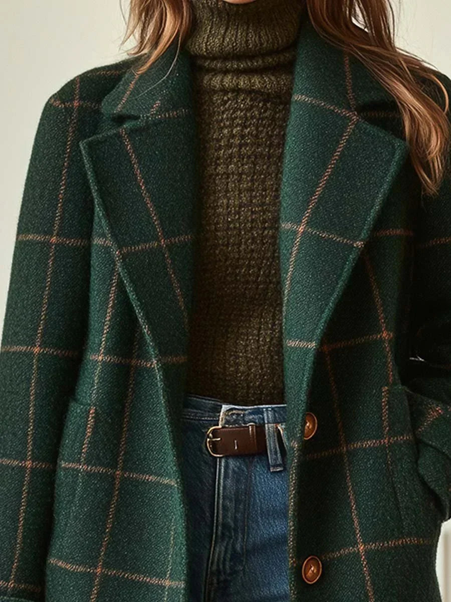 ATISSE – Women's Long Oversized Coat – Notch Lapel Tailored Winter Overcoat – Plaid Outerwear