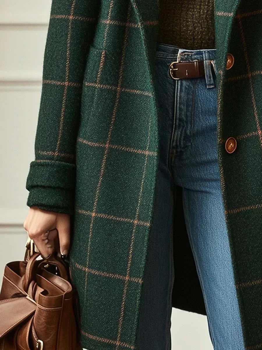 ATISSE – Women's Long Oversized Coat – Notch Lapel Tailored Winter Overcoat – Plaid Outerwear