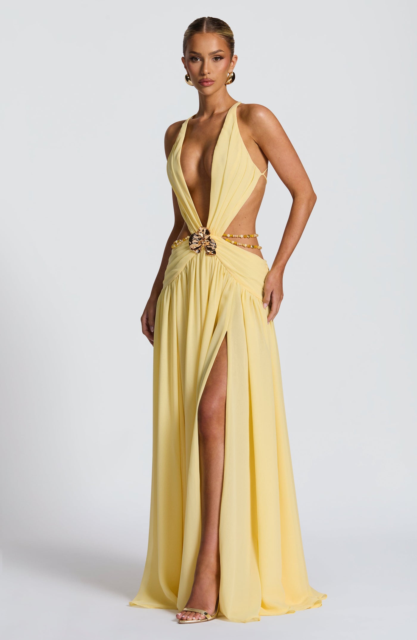 ATISSE LEMON ICON — Maxikleid mit Neckholder in Zitronengelb