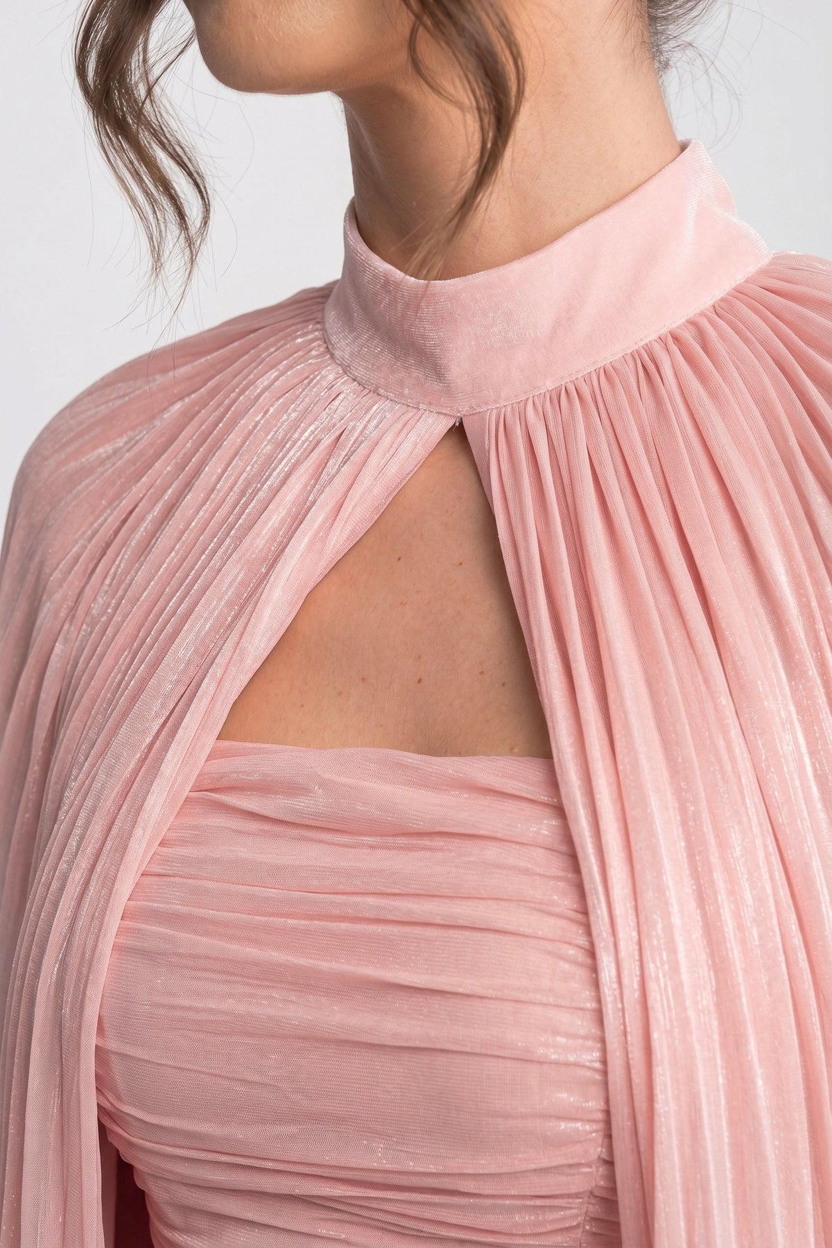 ATISSE – Women’s Pink Pleated Mini Dress – High Neck Balloon Sleeve Party Dress