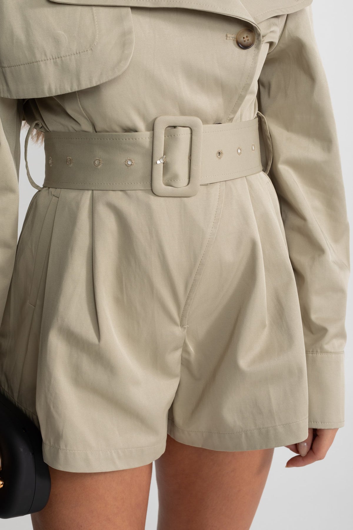 ATISSE – Women’s Belted Trench Jumpsuit – Tailored Beige High-Waist Playsuit – Long Sleeve Utility Romper