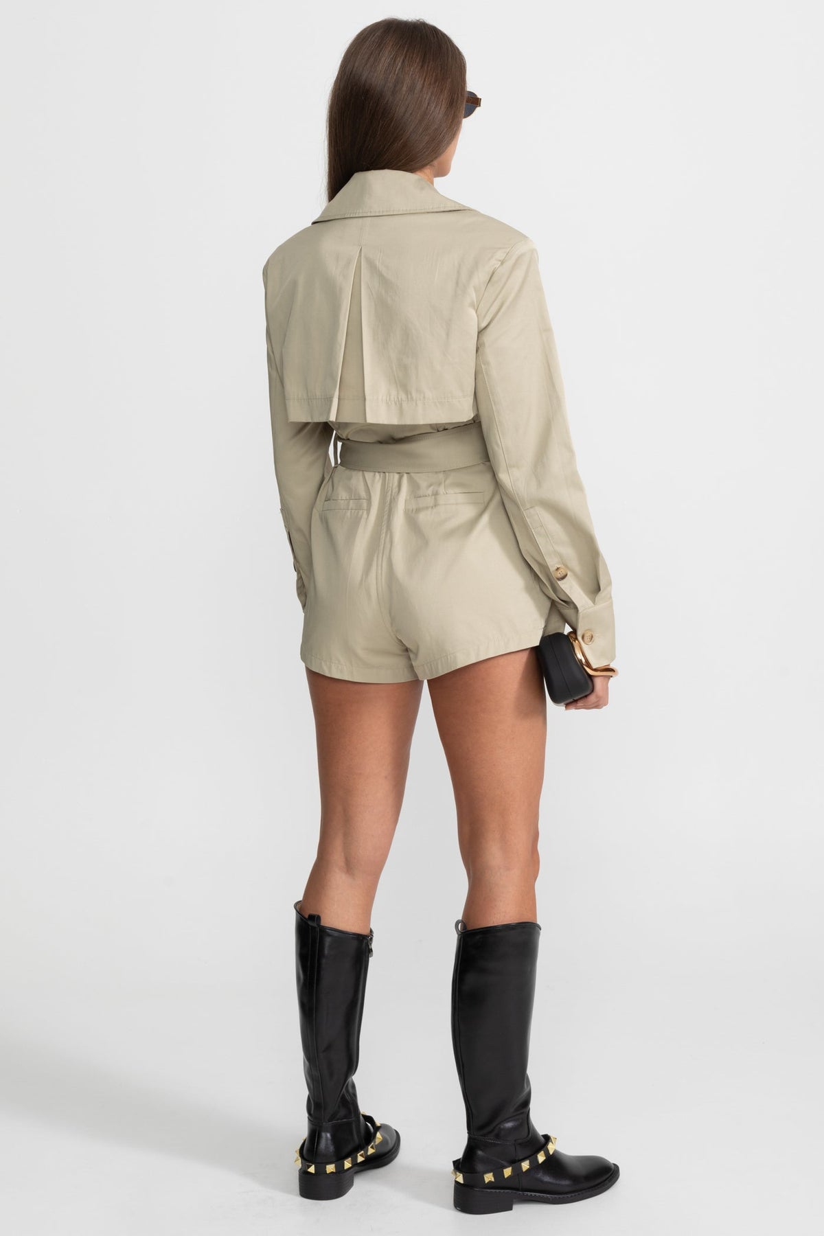 ATISSE – Women’s Belted Trench Jumpsuit – Tailored Beige High-Waist Playsuit – Long Sleeve Utility Romper