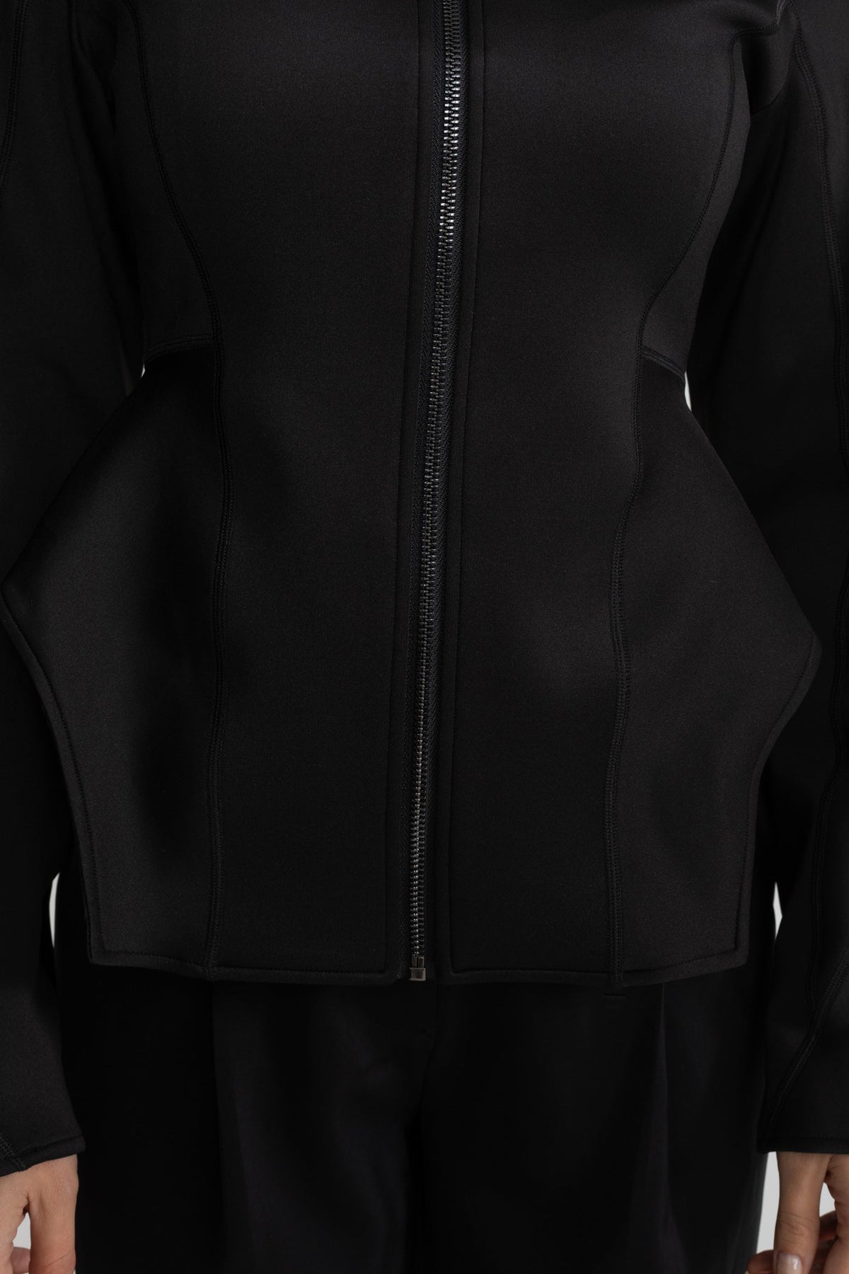 ATISSE – Women's Black Structured Jacket – Tailored Zip-Up Jacket with Sculpted Seams & High Collar