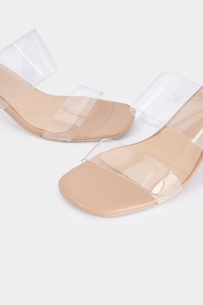 ATISSE CRYSTAL STEP – Sandalias de tacón transparentes para mujer – Sandalias nude transparentes de punta abierta