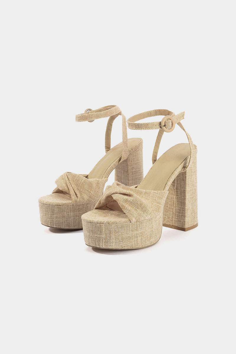 ATISSE SOLARA – Sandalias de tacón con plataforma para mujer – Sandalias de tacón cuadrado estilo alpargata en beige