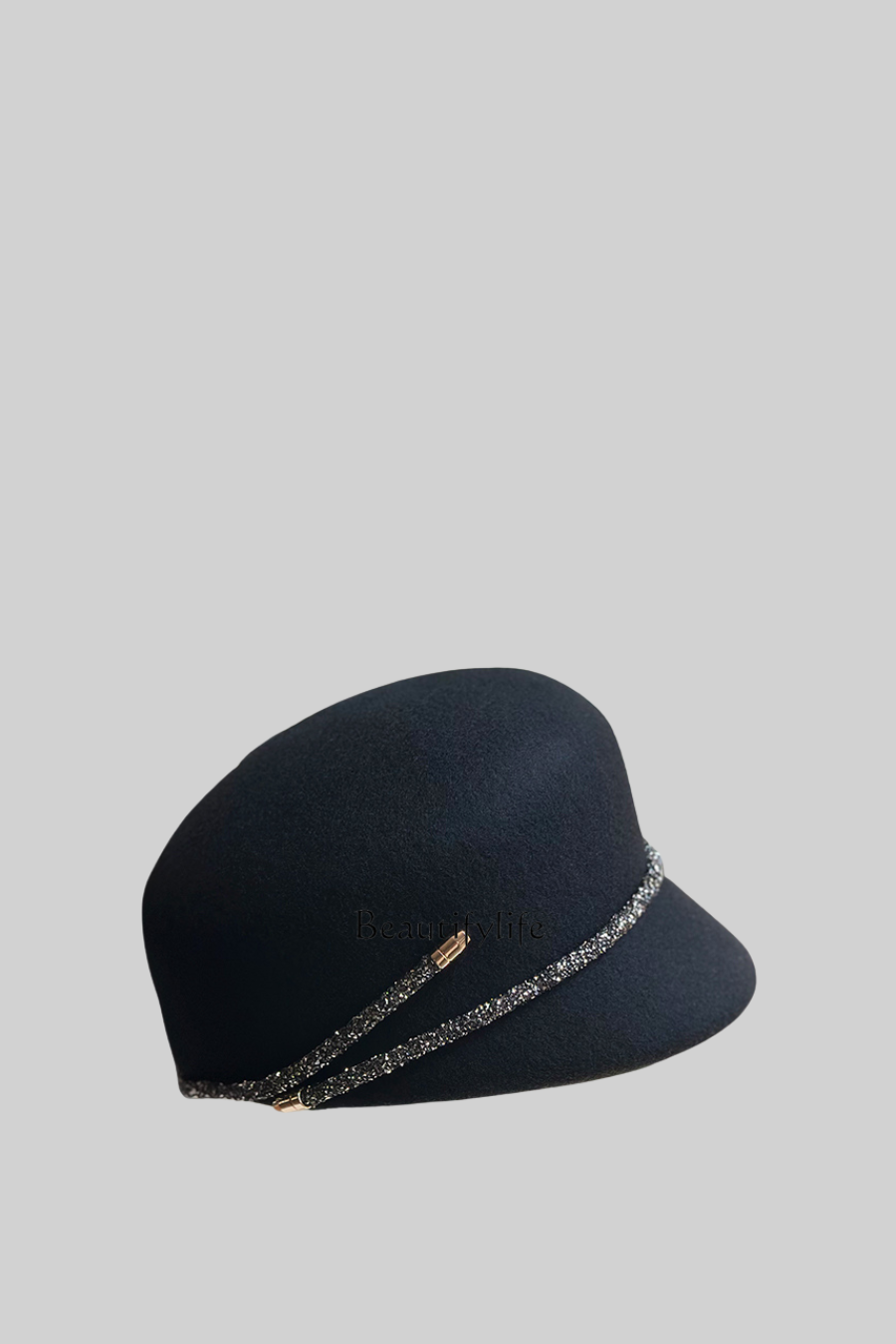 ATISSE – Women’s Black Short Brim Hat – Wrapped Chain Detail Winter Hat