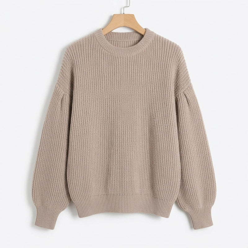 ATISSE SIENNA – Women's Cashmere Knit Sweater – Oversized Ribbed Balloon Sleeve Winter Pullover