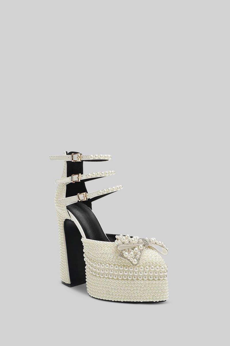 ATISSE – Women’s White Pearl Platform Heels – Embellished Bridal & Party High Heels