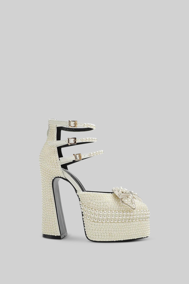 ATISSE – Women’s White Pearl Platform Heels – Embellished Bridal & Party High Heels