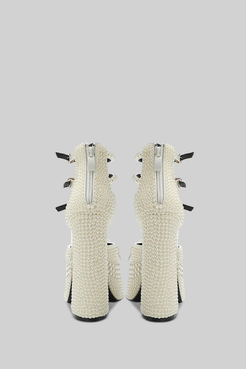 ATISSE – Women’s White Pearl Platform Heels – Embellished Bridal & Party High Heels