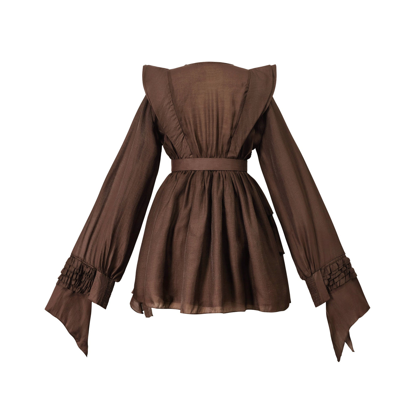 ATISSE ANNABELLE – Women's Brown Cut Out Ruffle Mini Dress – Long Sleeve Asymmetric Party Dress