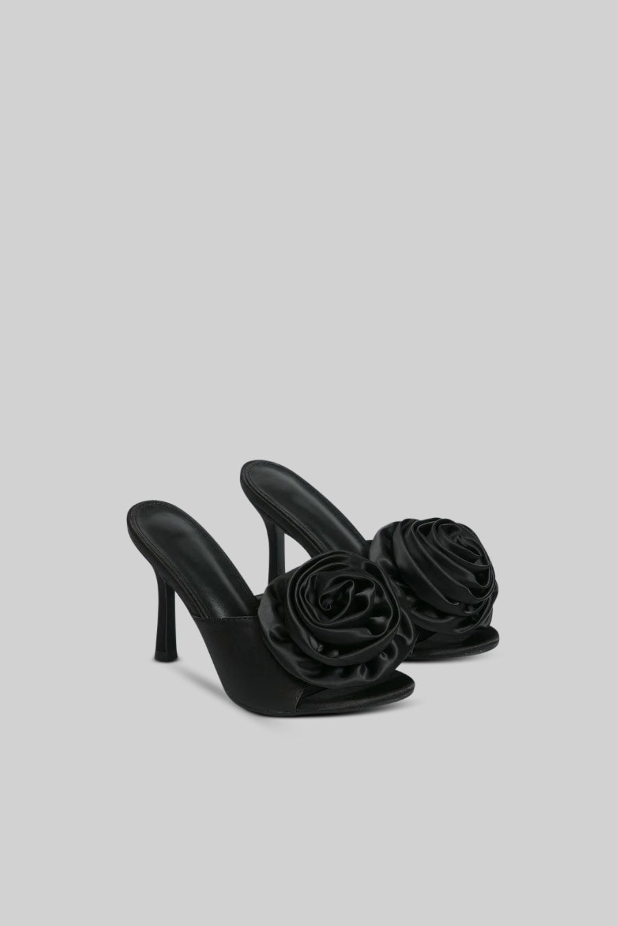 ATISSE – Women’s Black Satin Heeled Sandals – Flower Detail Heels – Evening & Party Shoes