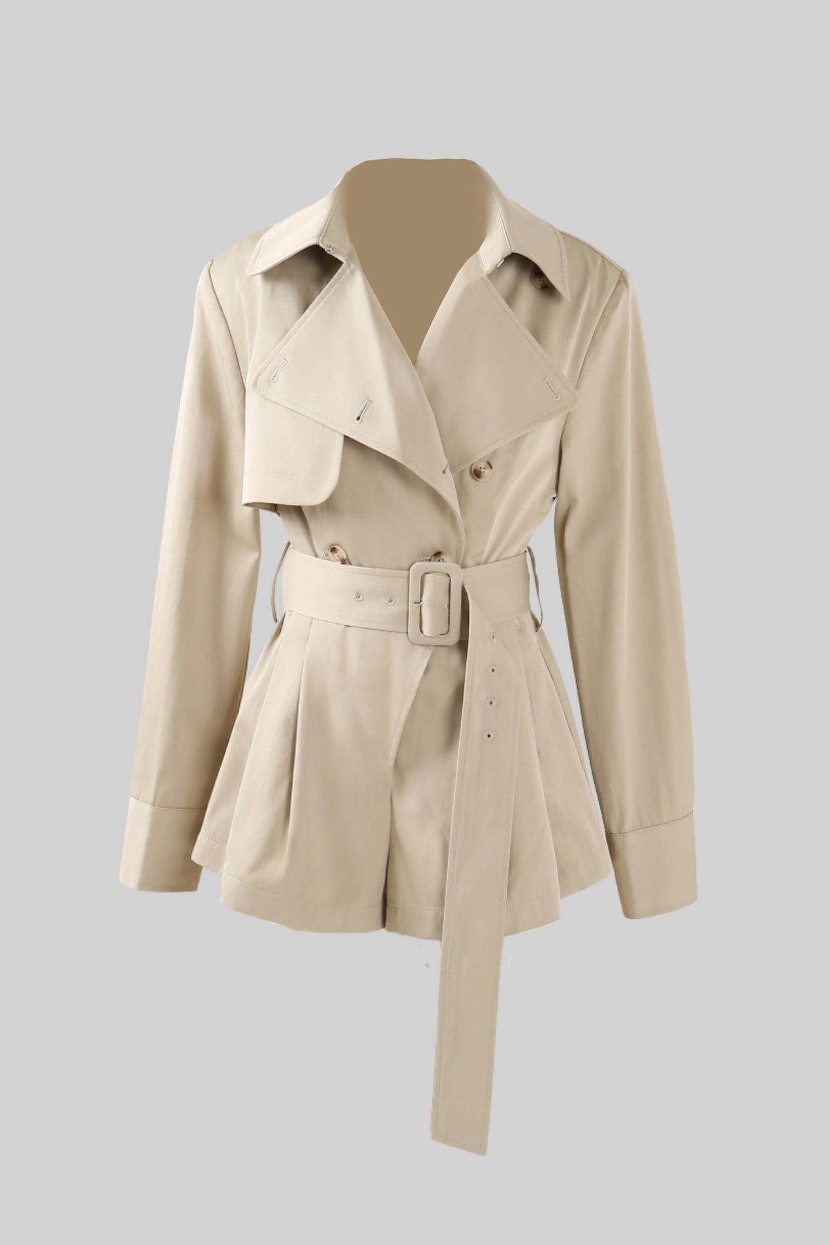 ATISSE – Women’s Belted Trench Jumpsuit – Tailored Beige High-Waist Playsuit – Long Sleeve Utility Romper