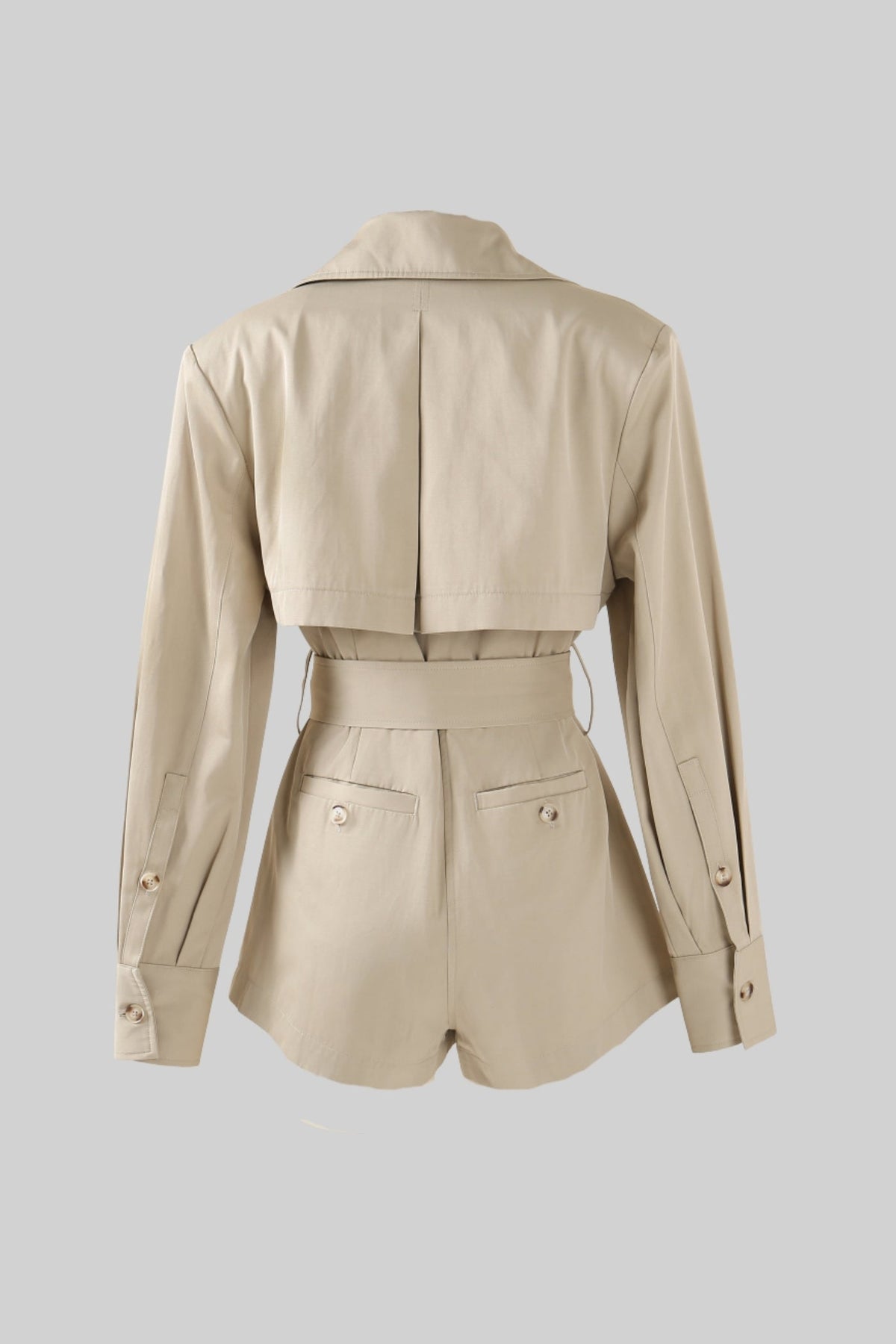 ATISSE – Women’s Belted Trench Jumpsuit – Tailored Beige High-Waist Playsuit – Long Sleeve Utility Romper