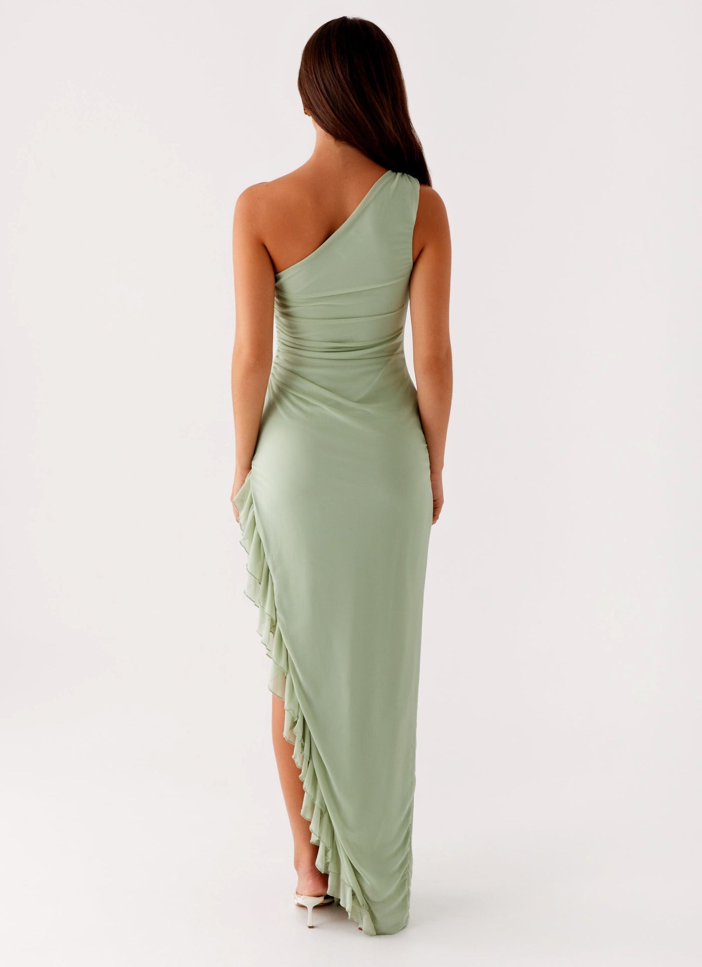 ATISSE CLARENCE ICON – Vestido maxi asimétrico para mujer – Elegante vestido verde salvia de ocasión
